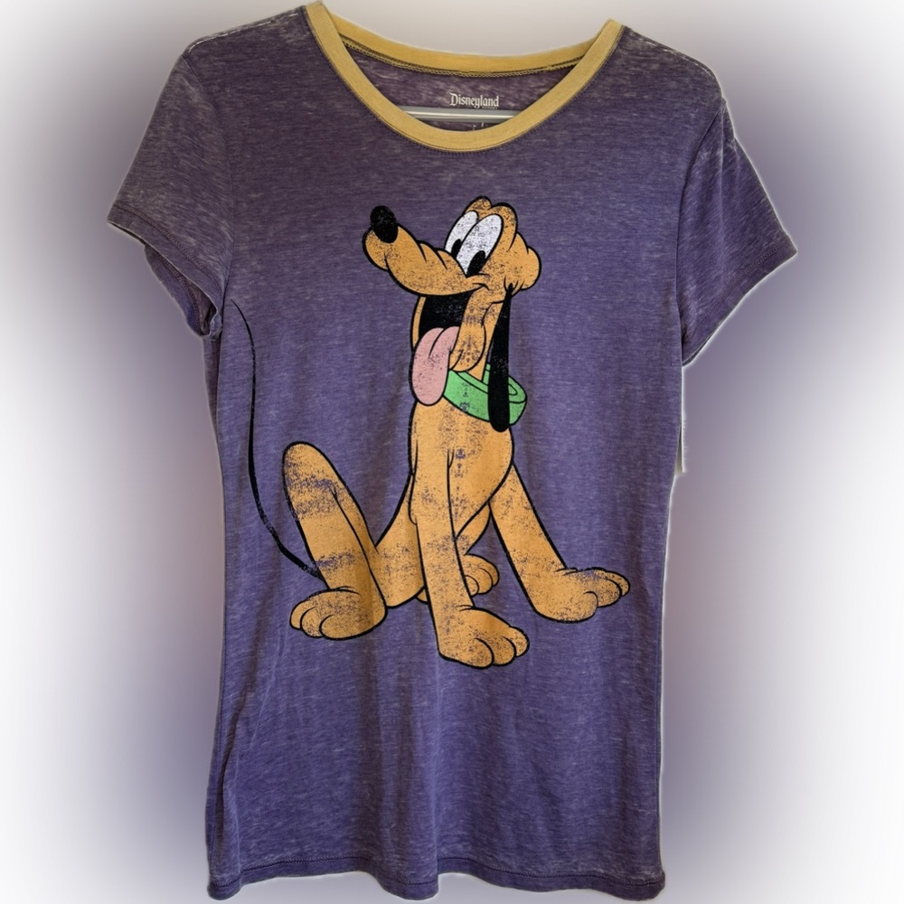 NEW Disney Parks Pluto Distressed Purple Ringer T-Shirt Adult Size Large